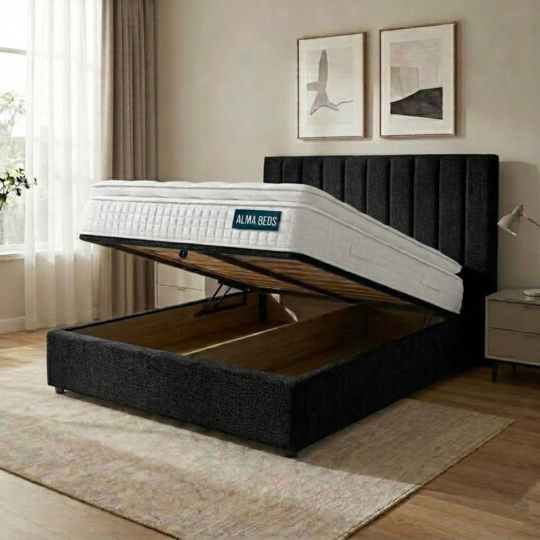 Onyx Black Chenille Ottoman Bed