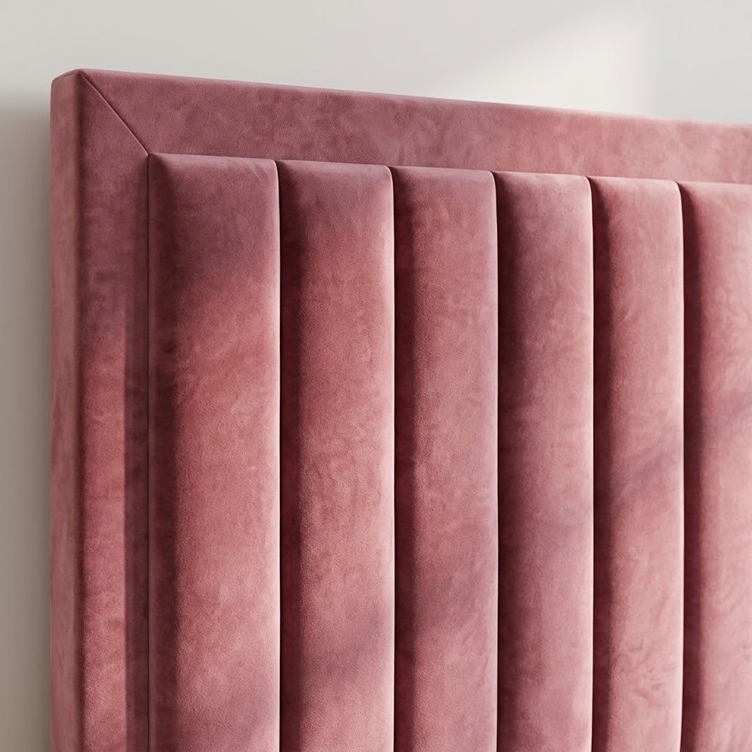 Blush pink fluted headboard corner detail