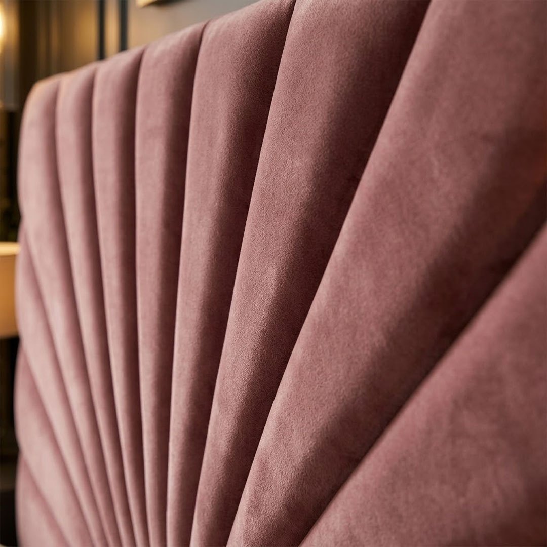 Blush pink fluted velvet headboard detail